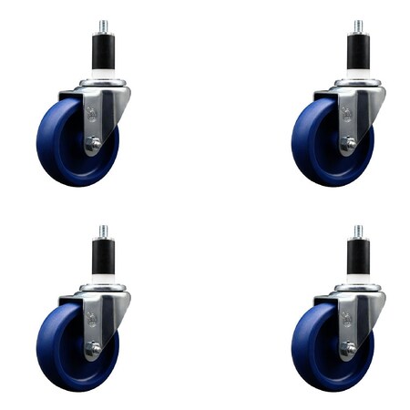 Service Caster 4'' Solid Poly Wheel Swivel 1-3/8'' Expanding Stem Caster Set, 4PK SCC-EX20S414-SPUS-138-4